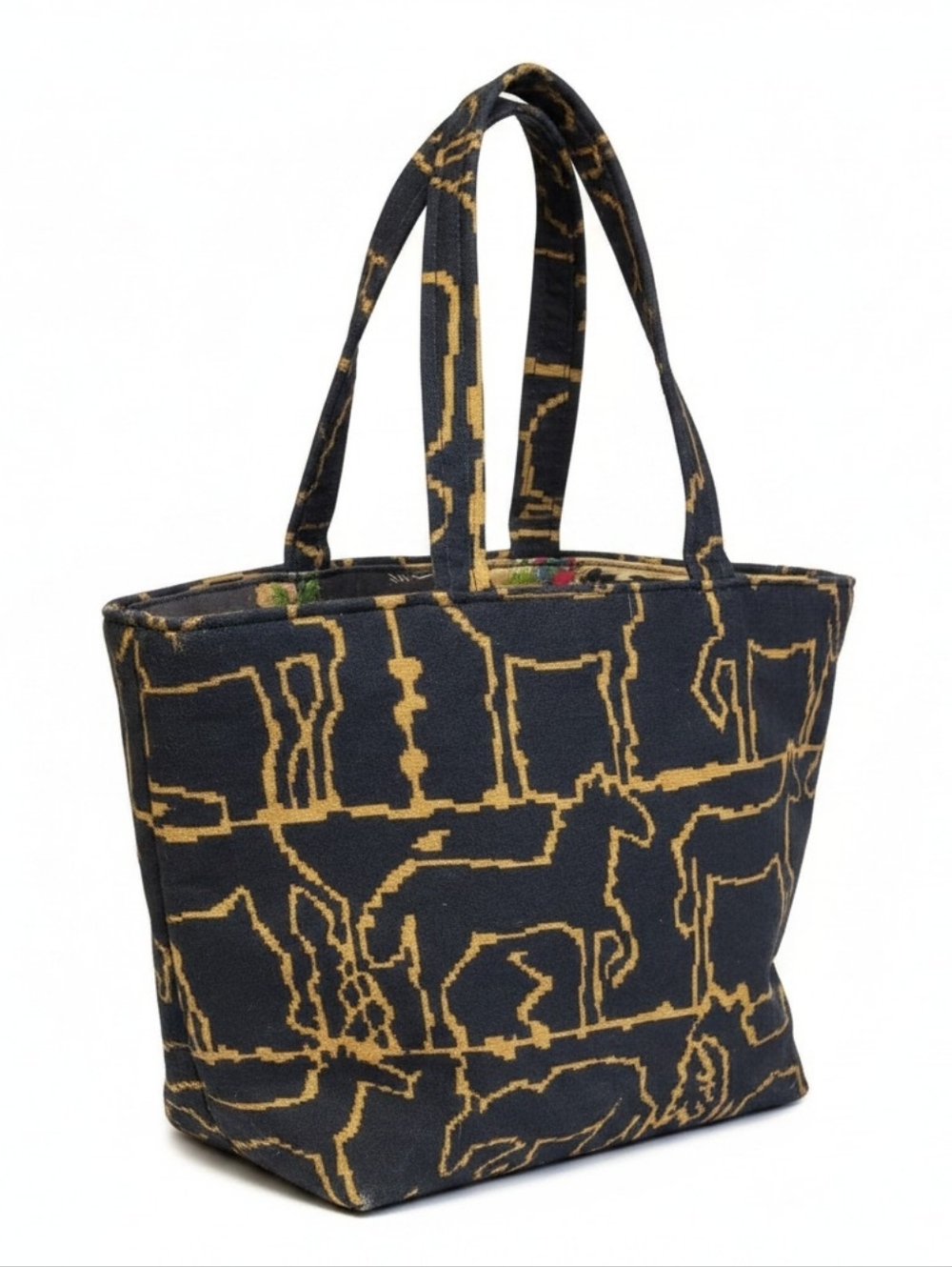 Handmade Black and Gold Animal Western Cowboy Pattern Tote Handbag